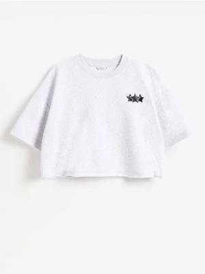 Reserved - Bawełniany t-shirt z nadrukiem - jasnoszary