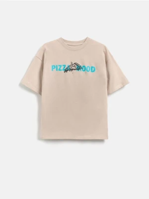 Reserved - Bawełniany t-shirt z nadrukiem - jasnoszary