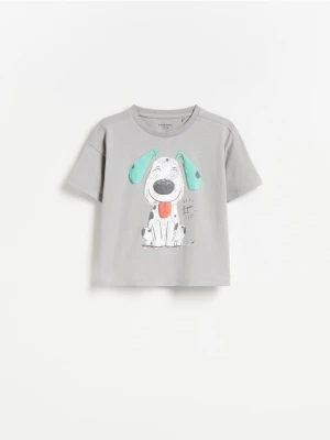 Reserved - Bawełniany t-shirt z nadrukiem - jasnoszary