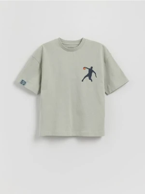 Reserved - Bawełniany t-shirt z nadrukiem - jasnoturkusowy