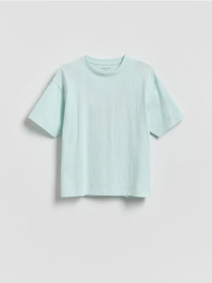 Reserved - Bawełniany t-shirt z nadrukiem - jasnoturkusowy