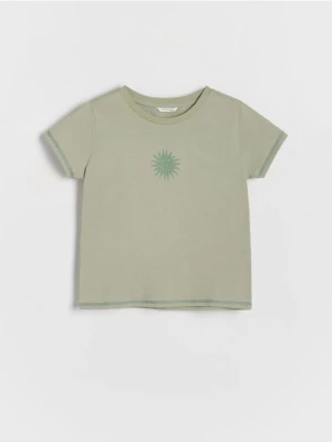 Reserved - Bawełniany t-shirt z nadrukiem - jasnozielony