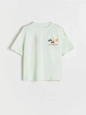 Reserved - Bawełniany t-shirt z nadrukiem - jasnozielony