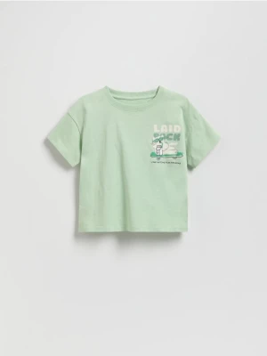 Reserved - Bawełniany t-shirt z nadrukiem - jasnozielony