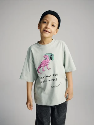 Reserved - Bawełniany t-shirt z nadrukiem - jasnozielony