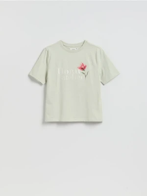 Reserved - Bawełniany t-shirt z nadrukiem - jasnozielony