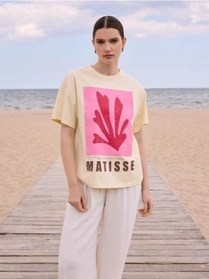 Reserved - Bawełniany t-shirt z nadrukiem - jasnożółty