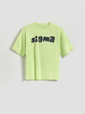 Reserved - Bawełniany t-shirt z nadrukiem - jasnożółty