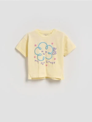 Reserved - Bawełniany t-shirt z nadrukiem - jasnożółty