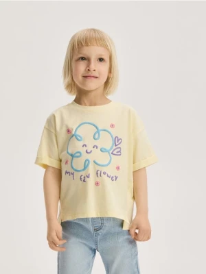 Reserved - Bawełniany t-shirt z nadrukiem - jasnożółty