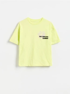 Reserved - Bawełniany t-shirt z nadrukiem - jasnożółty