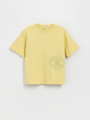 Reserved - Bawełniany t-shirt z nadrukiem - kremowy