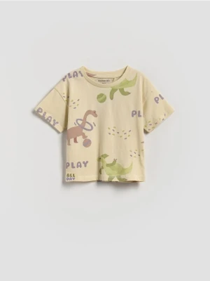 Reserved - Bawełniany t-shirt z nadrukiem - kremowy