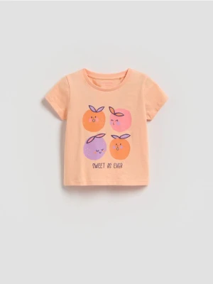 Reserved - Bawełniany t-shirt z nadrukiem - kremowy