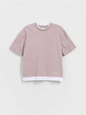 Reserved - Bawełniany t-shirt z nadrukiem - lawendowy