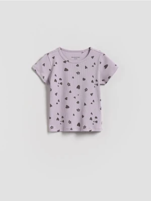 Reserved - Bawełniany t-shirt z nadrukiem - lawendowy