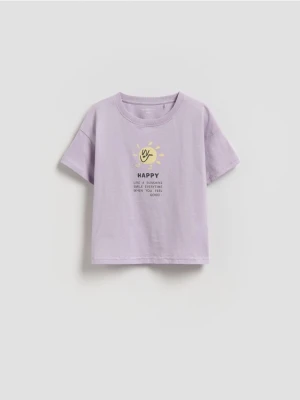 Reserved - Bawełniany t-shirt z nadrukiem - lawendowy