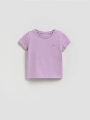 Reserved - Bawełniany t-shirt z nadrukiem - lawendowy