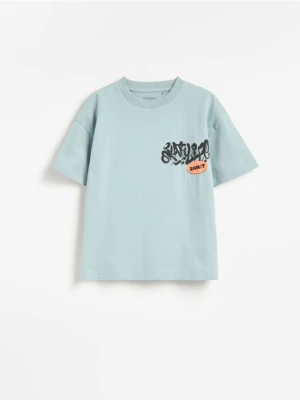Reserved - Bawełniany t-shirt z nadrukiem - miętowy