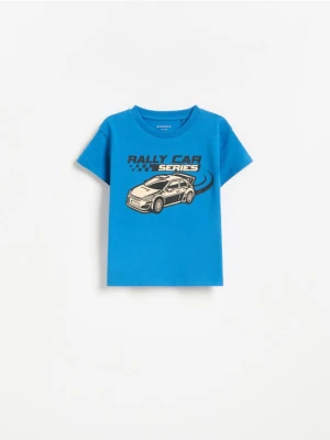 Reserved - Bawełniany t-shirt z nadrukiem - niebieski