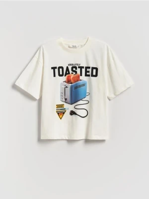 Reserved - Bawełniany t-shirt z nadrukiem - pastelowy róż