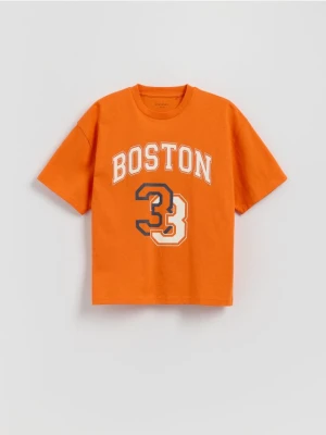 Reserved - Bawełniany t-shirt z nadrukiem - pomarańczowy