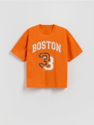 Reserved - Bawełniany t-shirt z nadrukiem - pomarańczowy