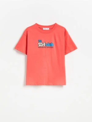 Reserved - Bawełniany t-shirt z nadrukiem - pomarańczowy