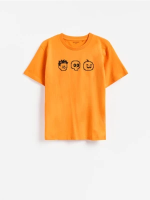 Reserved - Bawełniany t-shirt z nadrukiem - pomarańczowy