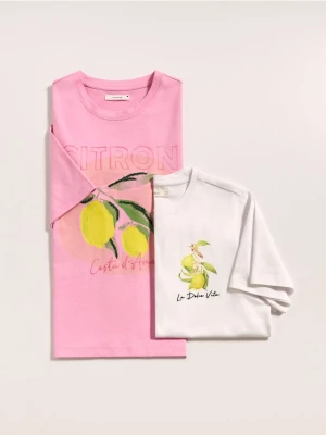 Reserved - Bawełniany t-shirt z nadrukiem - różowy