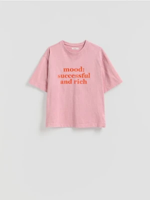 Reserved - Bawełniany t-shirt z nadrukiem - różowy