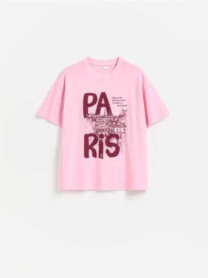 Reserved - Bawełniany t-shirt z nadrukiem - różowy