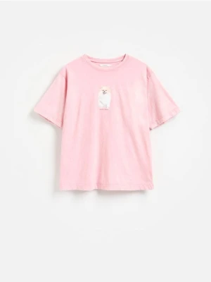 Reserved - Bawełniany t-shirt z nadrukiem - różowy