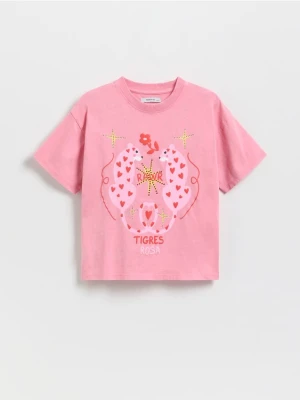 Reserved - Bawełniany t-shirt z nadrukiem - wielobarwny