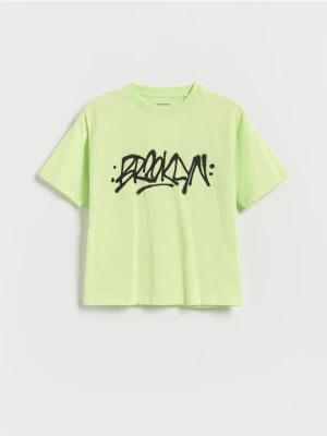 Reserved - Bawełniany t-shirt z nadrukiem - zielony