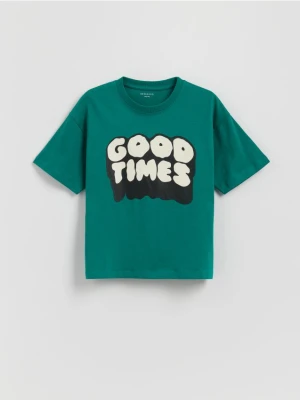 Reserved - Bawełniany t-shirt z nadrukiem - zielony