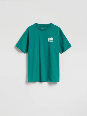 Reserved - Bawełniany t-shirt z nadrukiem - zielony