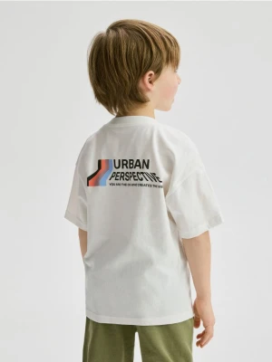 Reserved - Bawełniany t-shirt z nadrukiem - złamana biel