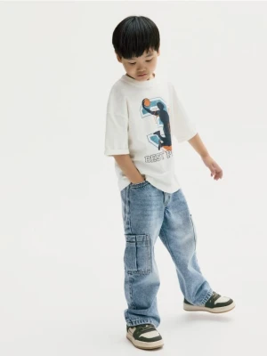 Reserved - Bawełniany t-shirt z nadrukiem - złamana biel