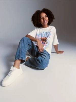 Reserved - Bawełniany t-shirt z nadrukiem - złamana biel