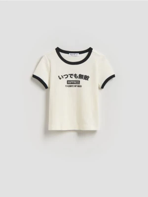 Reserved - T-shirt z nadrukiem - złamana biel