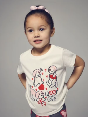 Reserved - Bawełniany t-shirt z nadrukiem - złamana biel