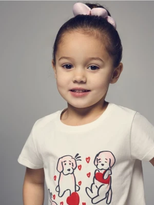 Zdjęcie produktu Reserved - Bawełniany t-shirt z nadrukiem - złamana biel