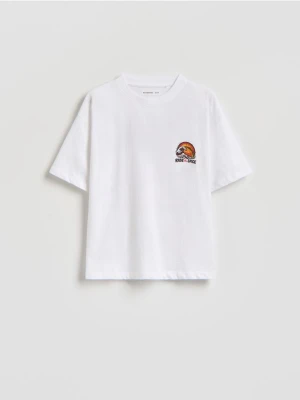 Reserved - Bawełniany t-shirt z nadrukiem - złamana biel