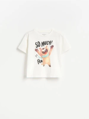 Reserved - Bawełniany t-shirt z nadrukiem - złamana biel