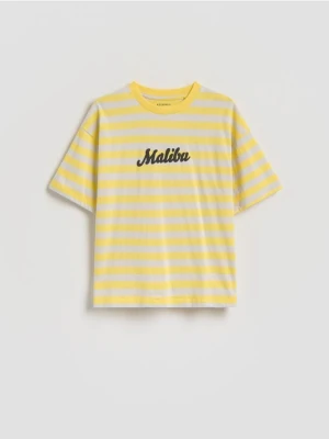 Reserved - Bawełniany t-shirt z nadrukiem - żółty