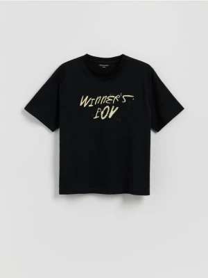 Reserved - Bawełniany t-shirt z napisem - czarny