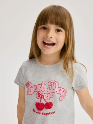 Reserved - Bawełniany t-shirt z napisem - jasnoszary