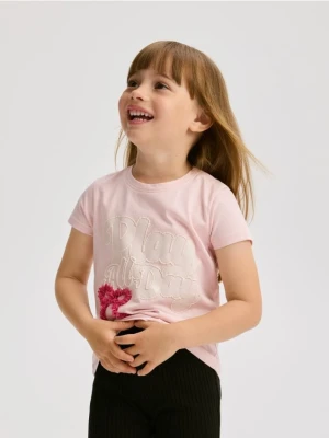 Reserved - Bawełniany t-shirt z napisem - pastelowy róż