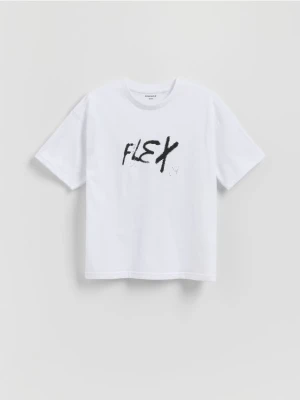 Reserved - Bawełniany t-shirt z napisem - złamana biel